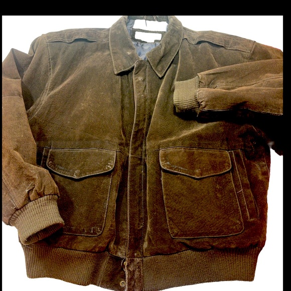 Paris BROWN SUEDE Leather BOMBER Jacket zip up Snap Lined 90s Collared Men’s LRG - Picture 1 of 16